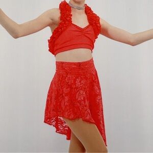 Chic Coral Lace Dance Costume for Kids